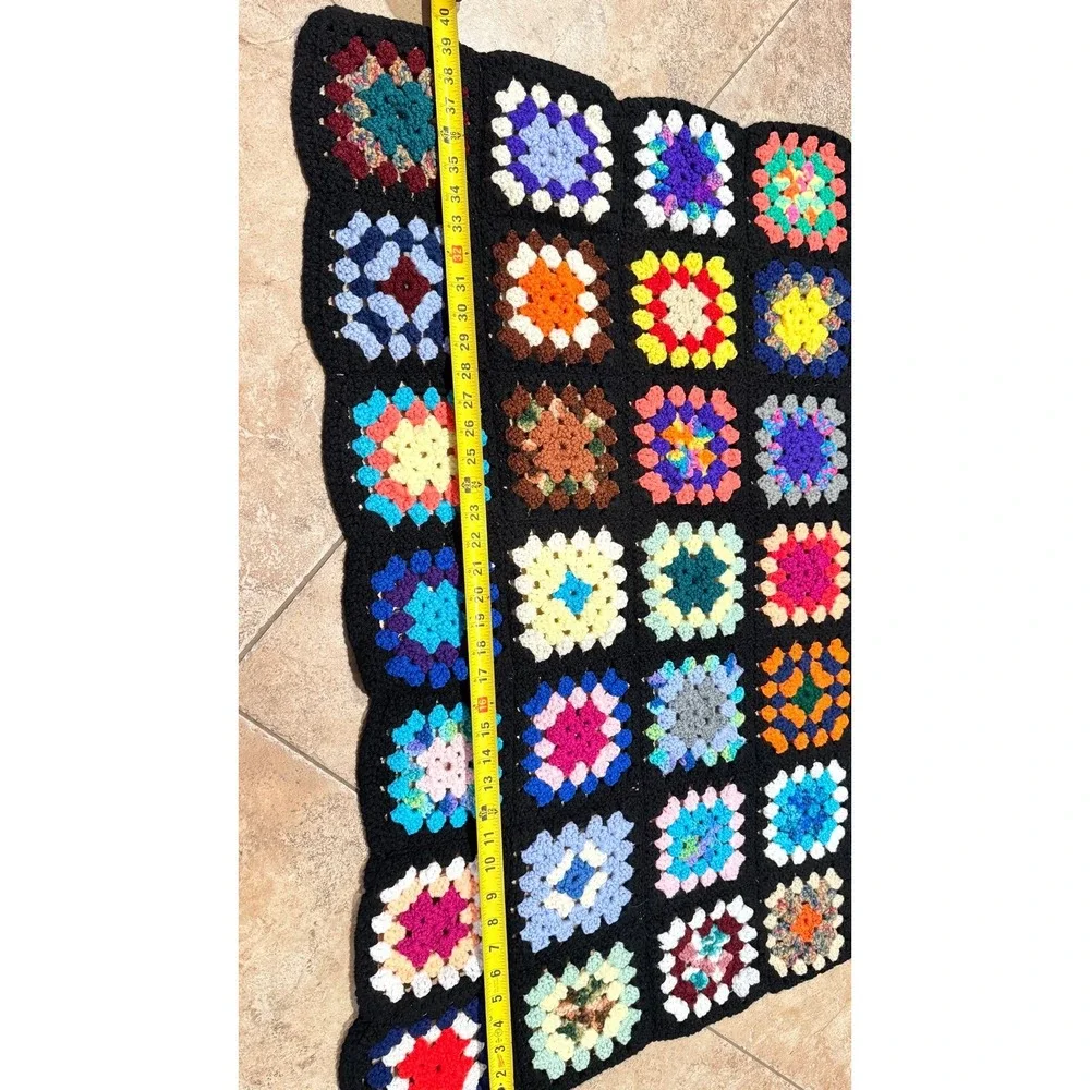 Handmade Crochet Granny Square Afghan Blanket Multicolor Vintage Boho‎ Throw